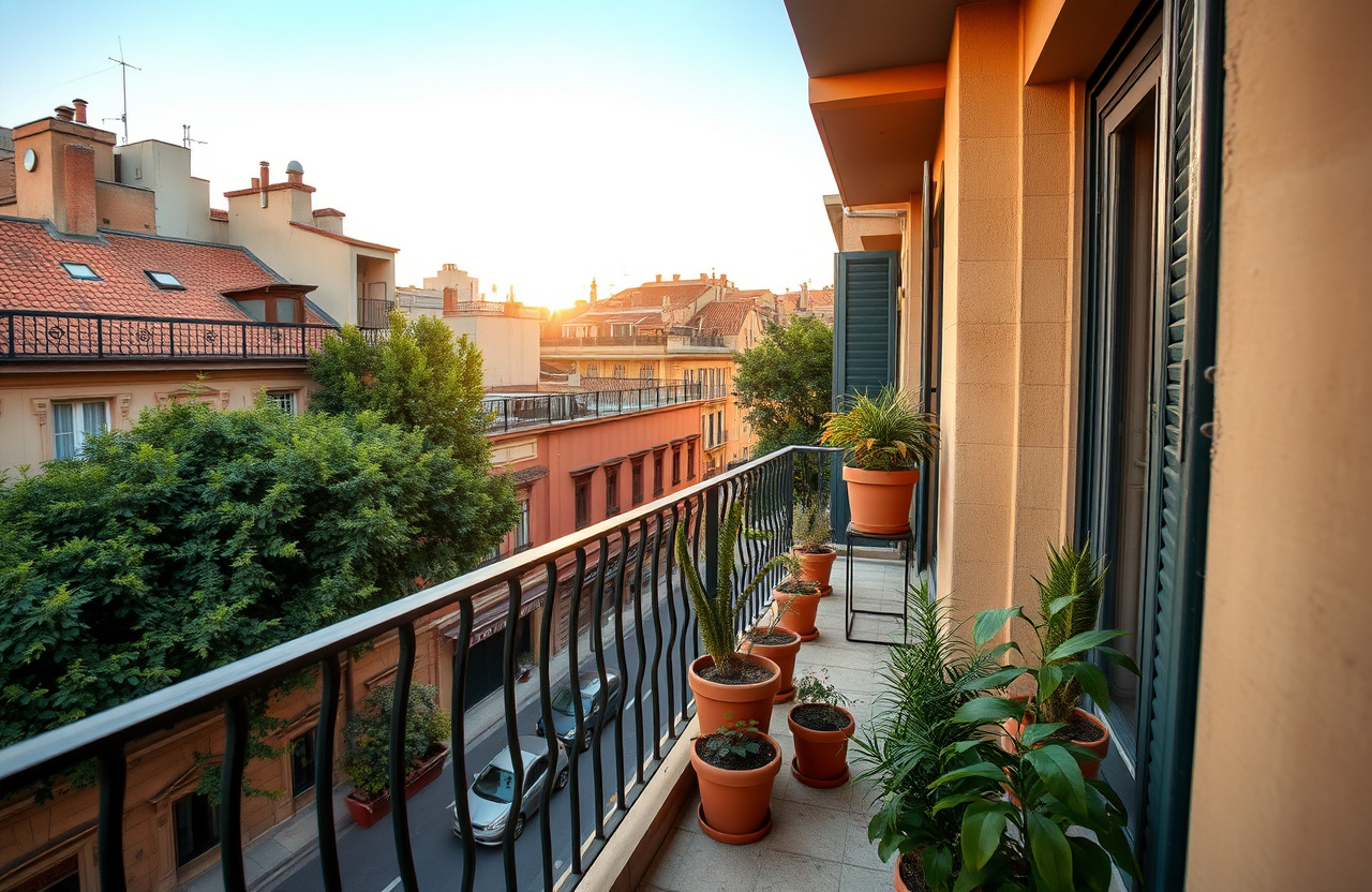 Eixample apartment balcony in Barcelona — sea air and pollen affect cleaning